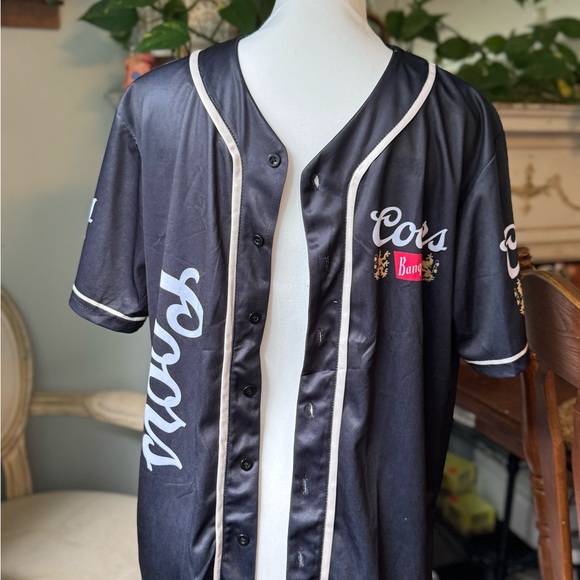 Coors Banquet Rodeo Baseball‎ Jersey Beer Graphic Button Up Shirt Donald Trump - Picture 1 of 10